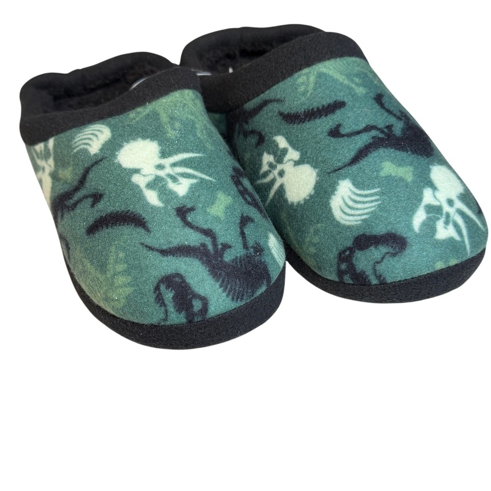Cuddl Duds Boys Dinosaur Fossil Fleece Slippers L 5/6 Green Glow In The Dark‎